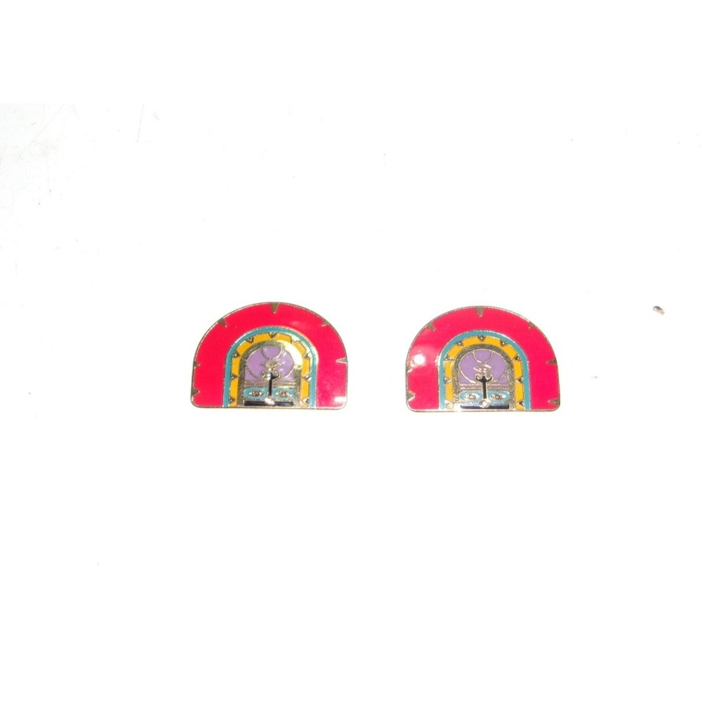 Vintage Laurel Burch Enamel Post Earrings Multicolor Signed Used Needs Post